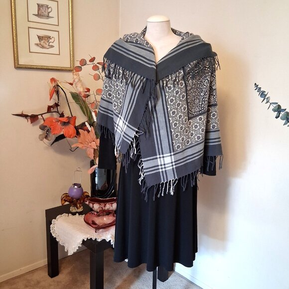 VTG NEW sandwich 100% Cotton Large Square Classic Luxury Olive Green White Scarf - Picture 4 of 9